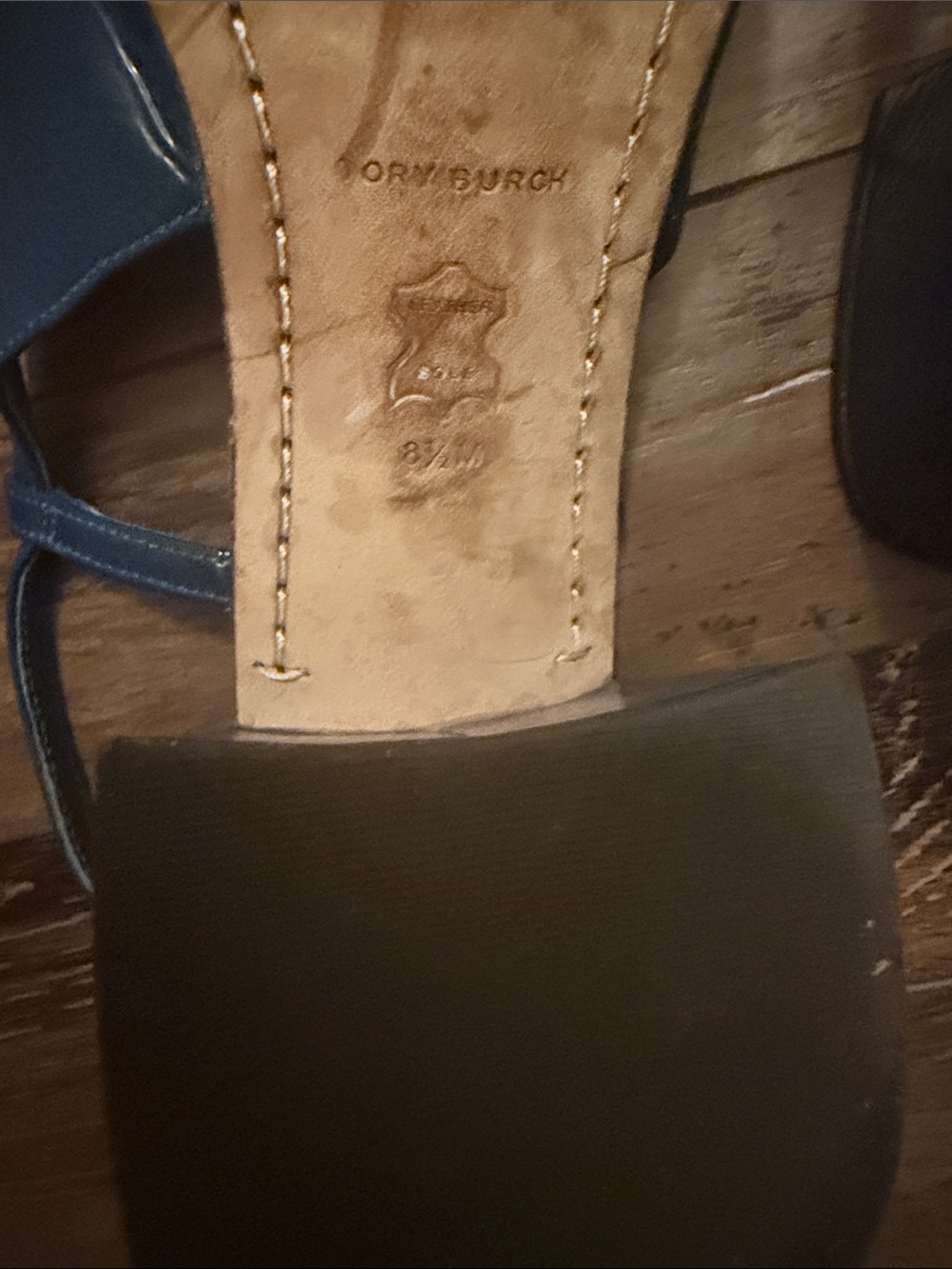 Tory Burch Navy and Yellow Slingback Logo Heels - Picture 8 of 8